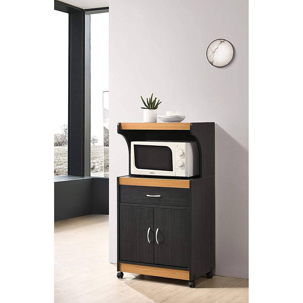 Black-Beech Microwave Kitchen Cart D804