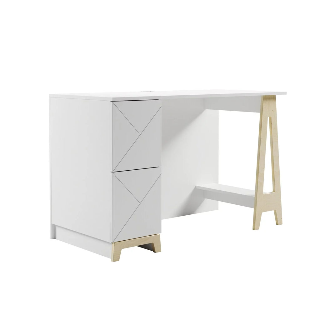 White 2-Drawer Birch Plywood Desk D7170