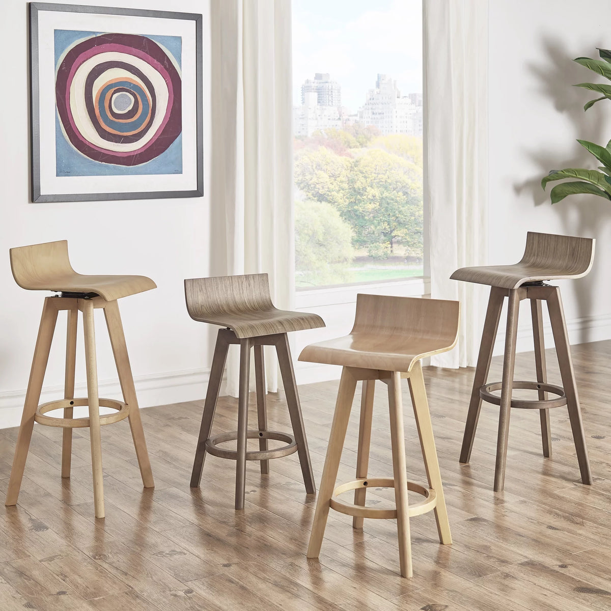 Set of 2 Natural Wood Swivel Counter Stool U67884