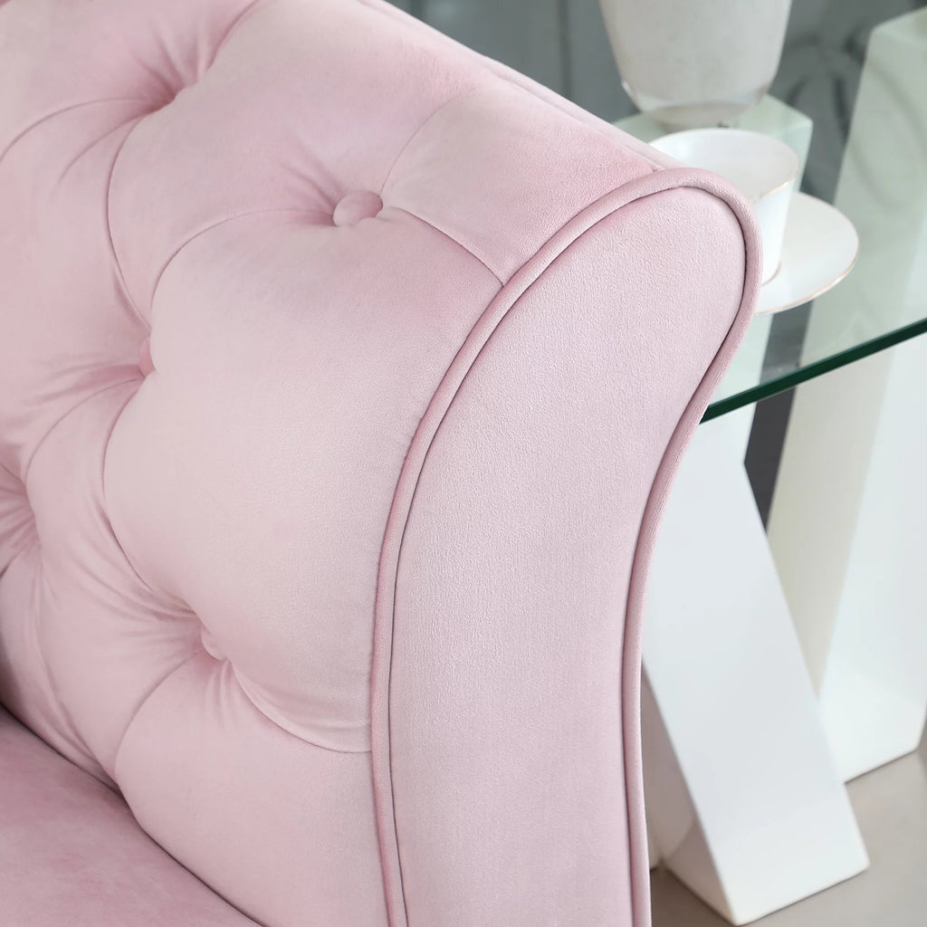 Pink Tufted Fabric Sofa with Scroll Arm R68190