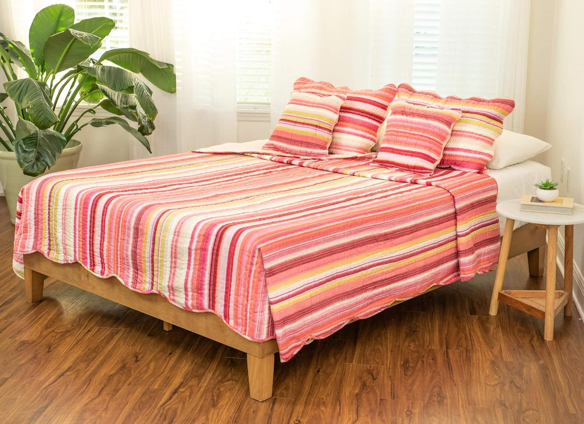 Colorful Striped Reversible Quilt Set 5-Pieces Cal King I35437