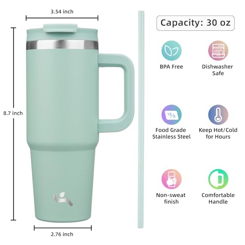 40 oz Insulated Stainless Steel Tumbler with Handle and 2 Straws H384899