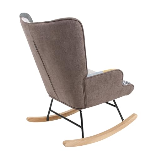 Patchwork Rocking Chair with Footstool and Pillow Fabric Upholstered High Back Lounge Chair 35''Lx 26''Wx37.8''H A103261