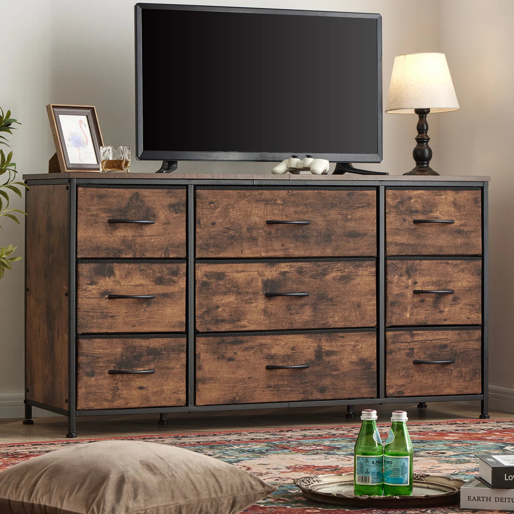Black 9 Drawer Wide Dresser TV Stand S947647
