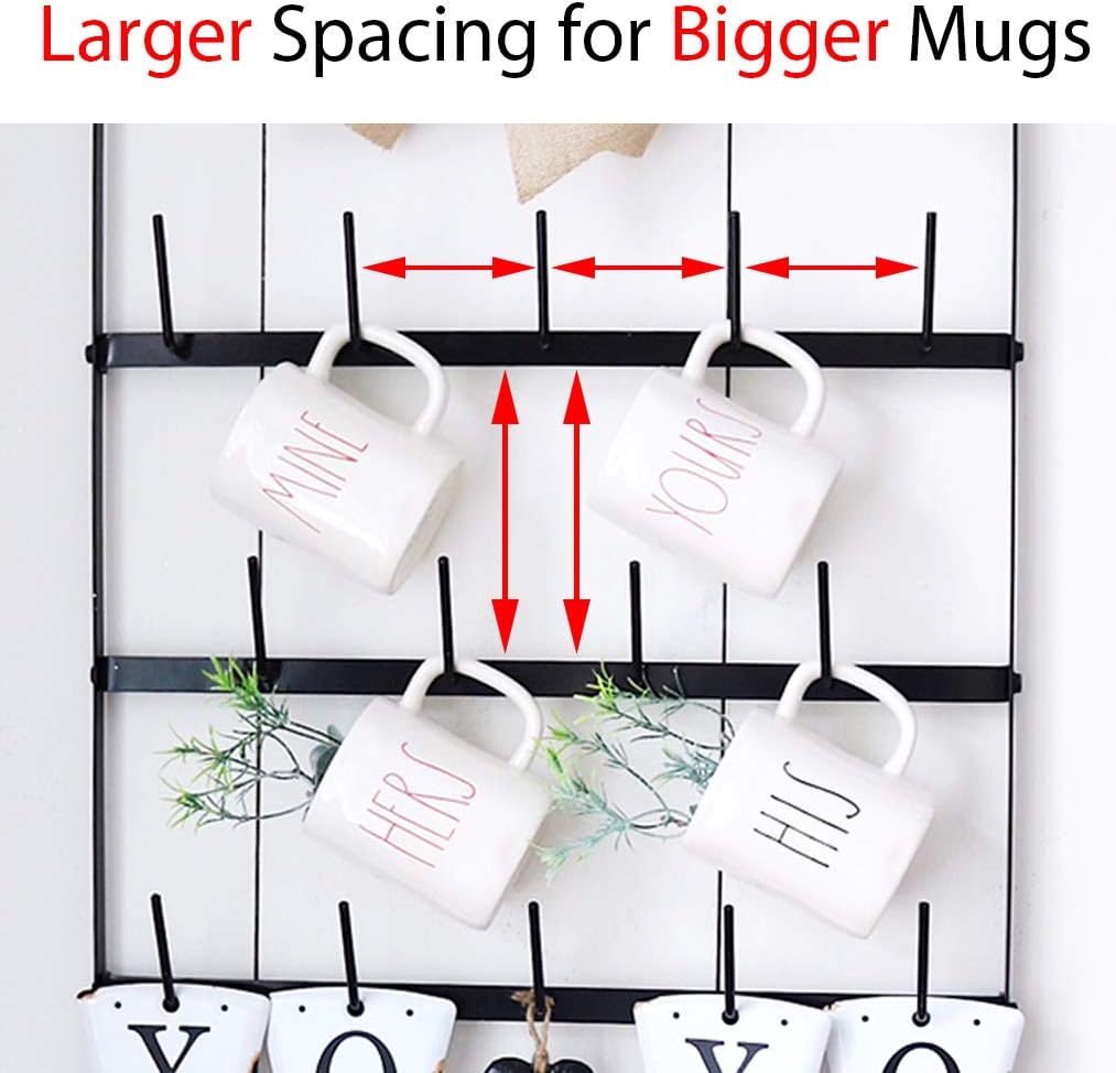 Wall Mounted Black Iron Coffee Mug Rack P53155