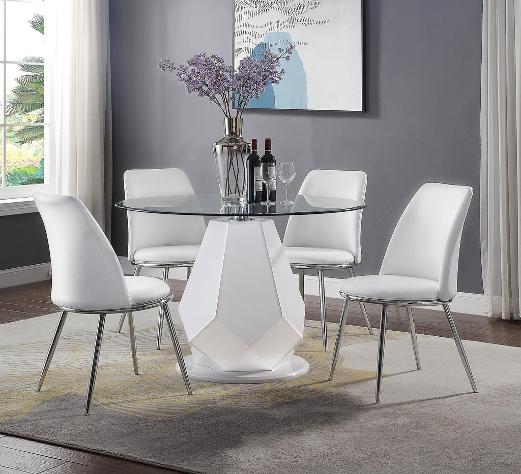 Round Glass Top White Dining Table Set 5Pcs N5237
