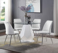 Round Glass Top White Dining Table Set 5Pcs N5237