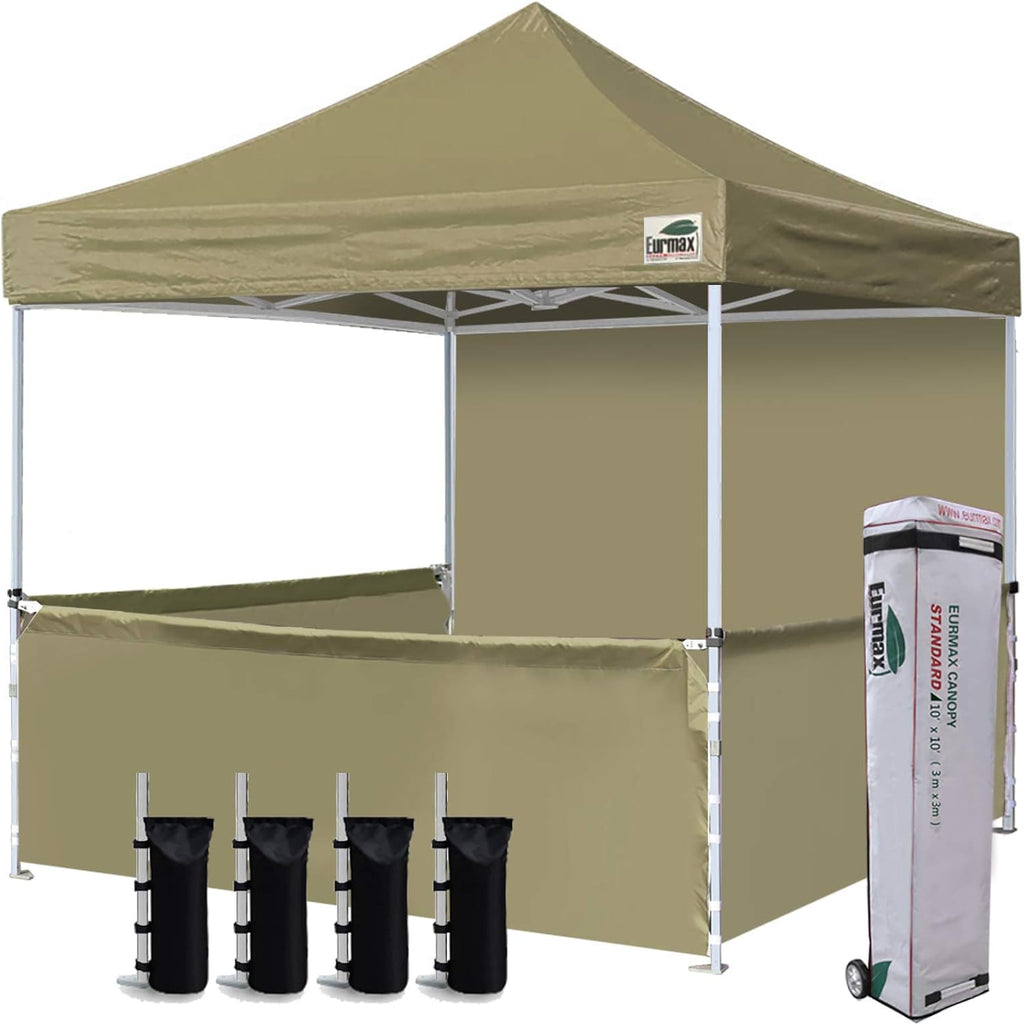 10'x10' Ez Pop-up Canopy Tent with 1 Full Sidewall & 3 Half Walls and Roller Bag, with 4 SandBags + 3 Cross-Bar (Grey) L269