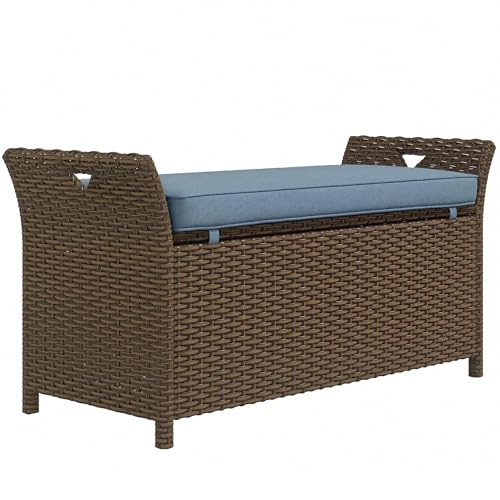 29 Gallon Wicker Storage Bench with Cushion J598