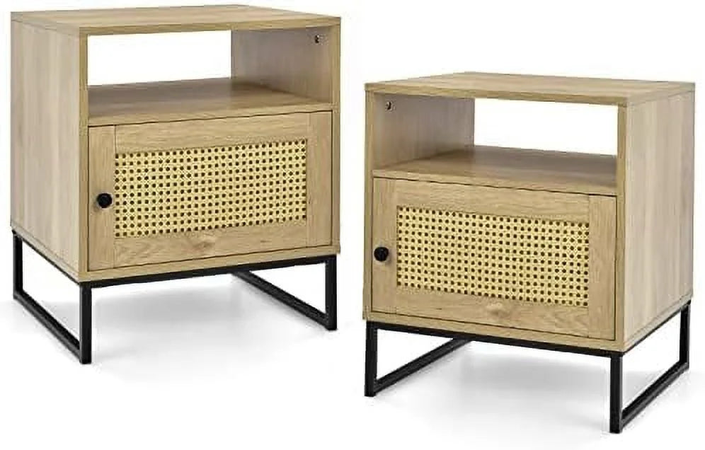 Rattan End Table with Shelf & Cabinet Z453202