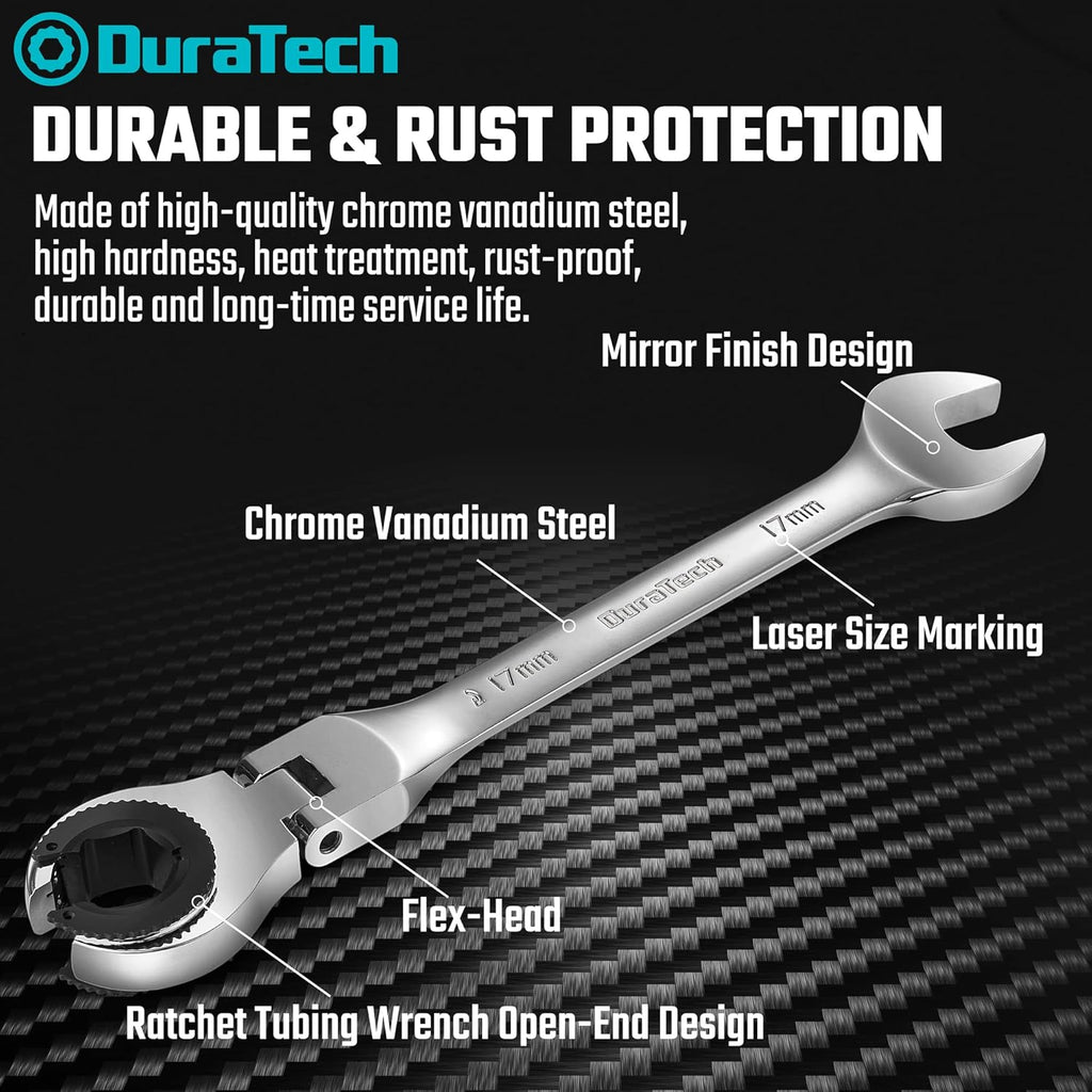 6-Piece Metric Ratcheting Wrench Set with Open Flex-head, 10-17mm, CR-V Steel, with Organizer Bag L5327