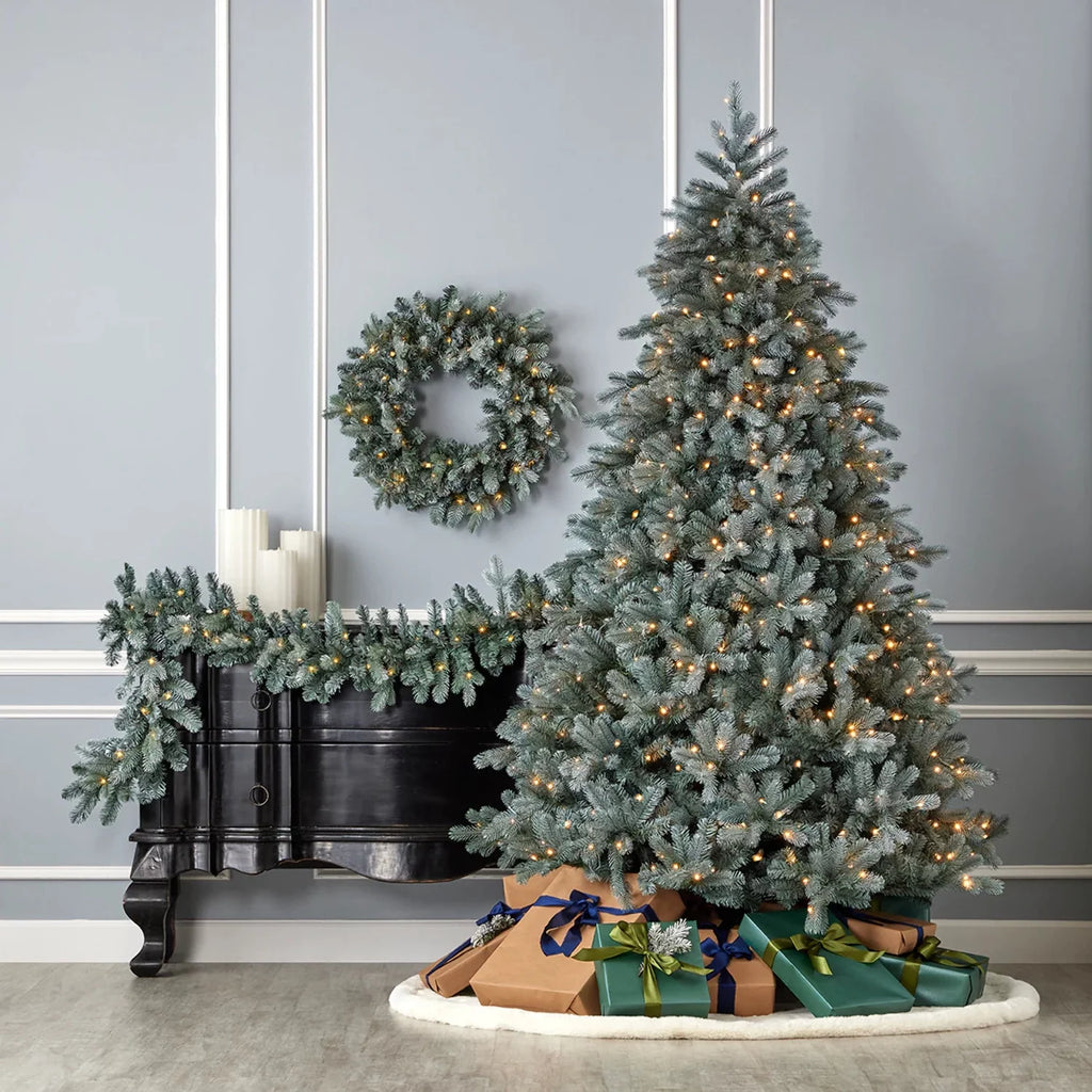 Blue Spruce 9ft Garland Pre-Lit with 50 Warm White LED Lights M186156