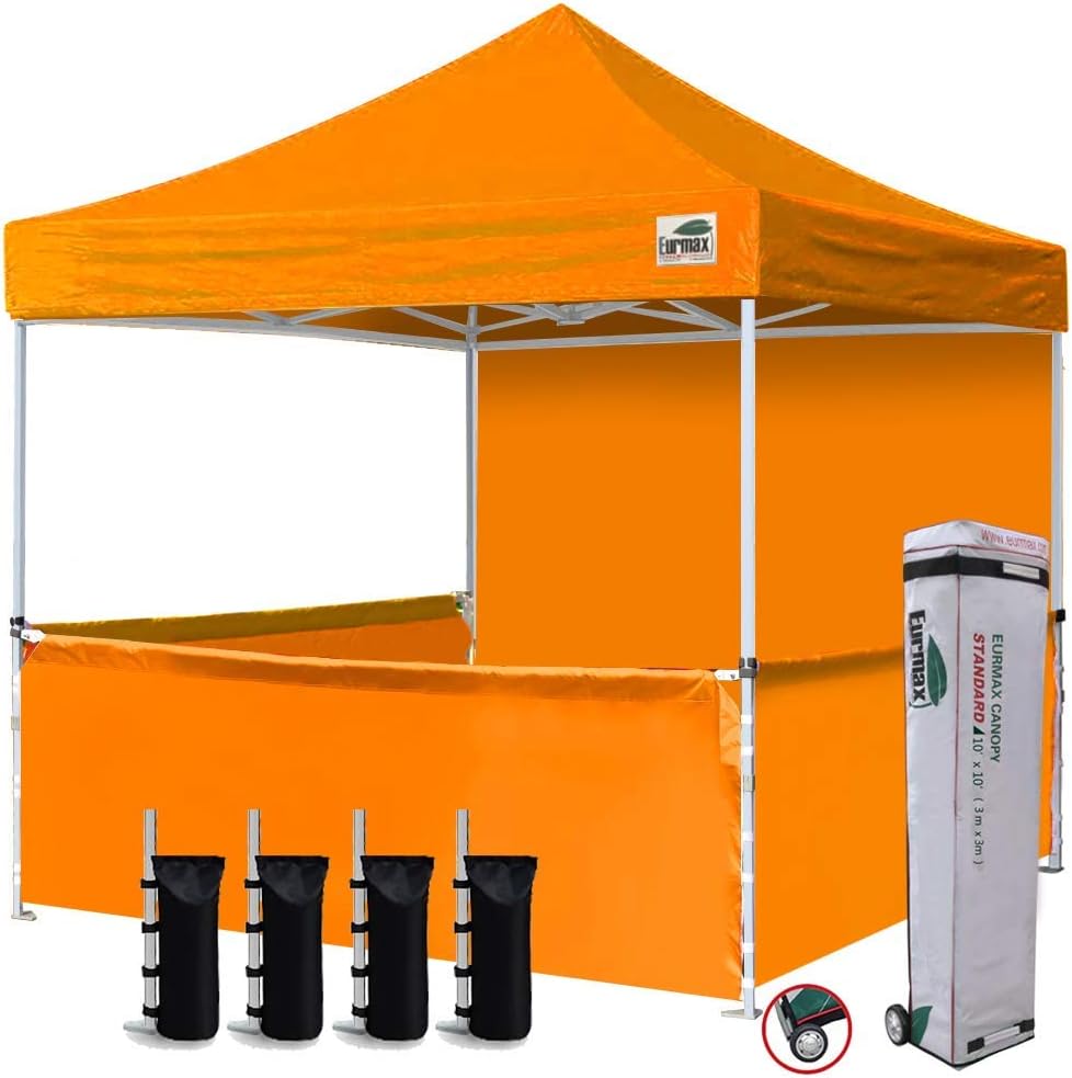 10'x10' Ez Pop-up Canopy Tent with 1 Full Sidewall & 3 Half Walls and Roller Bag, with 4 SandBags + 3 Cross-Bar (Grey) L269