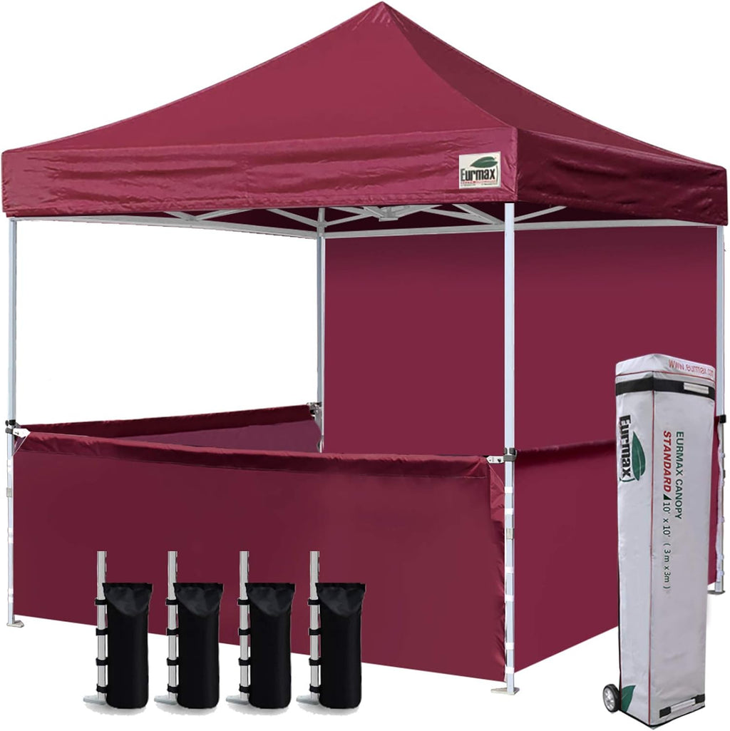 10'x10' Ez Pop-up Canopy Tent with 1 Full Sidewall & 3 Half Walls and Roller Bag, with 4 SandBags + 3 Cross-Bar (Grey) L269