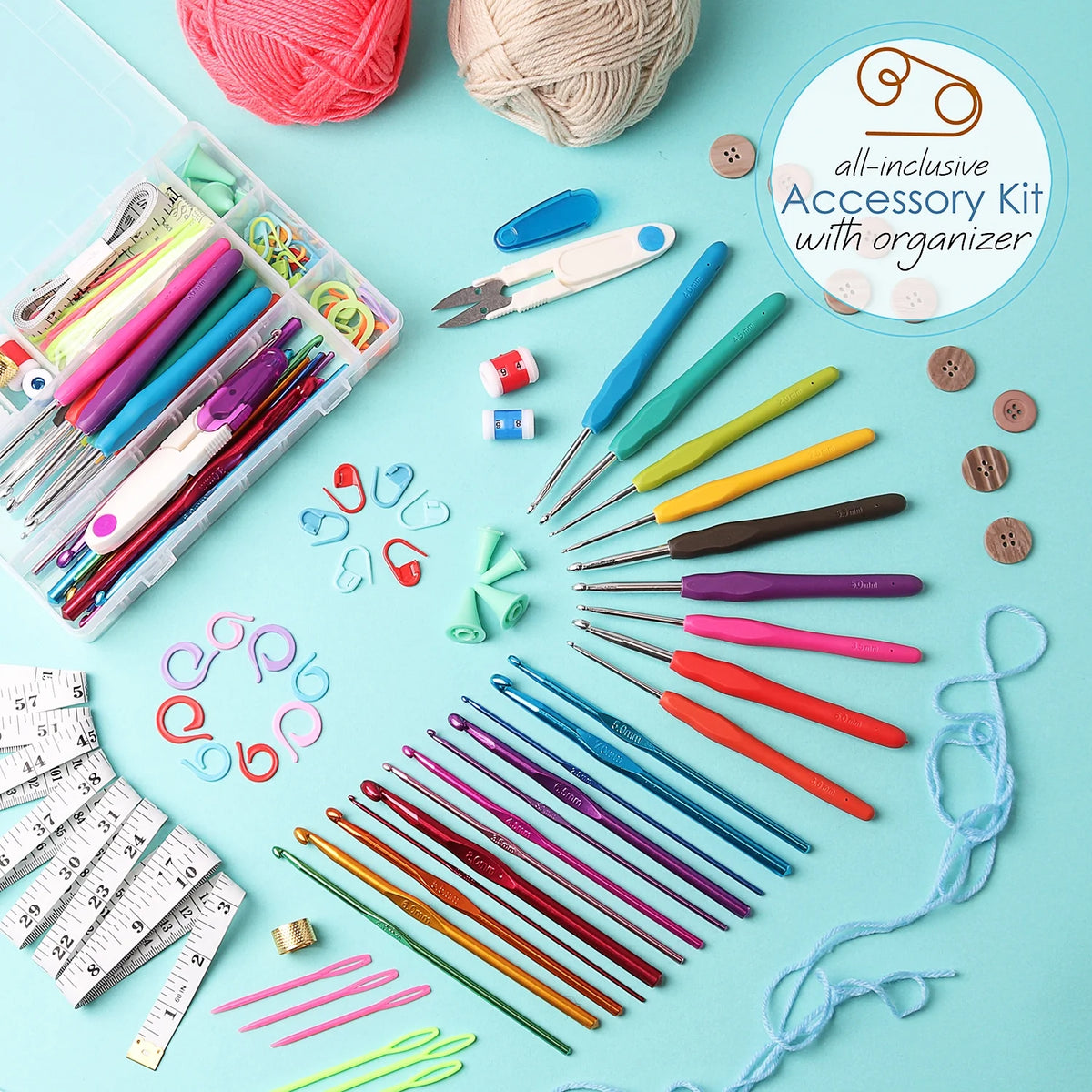 Crochet Kit with Yarn Balls, Needles, Canvas Tote Bag, 73 Piece U641