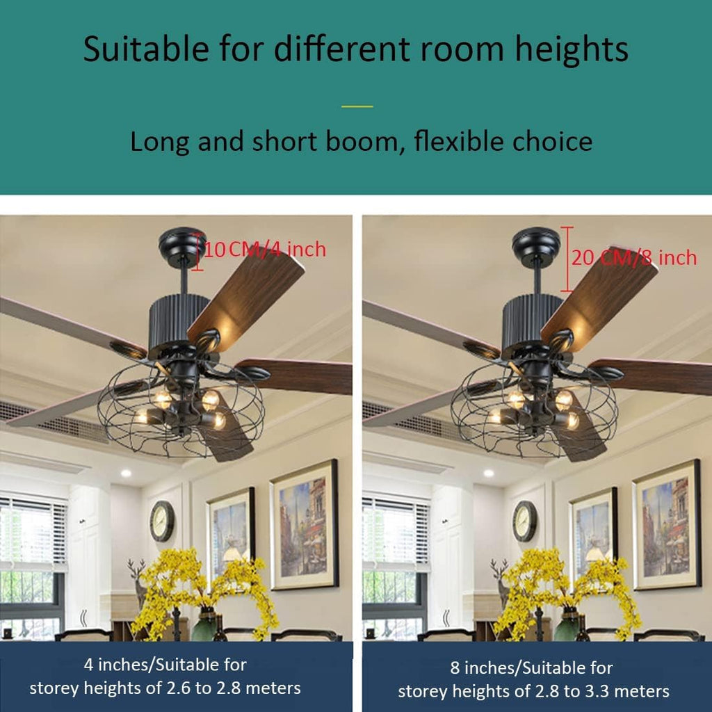 Black Industrial Ceiling Fan with Light and Remote, 5 Wood Blades, 5-Lights E26 B8900