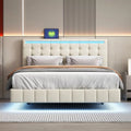 Queen Size PU Upholstered Platform Bed Frame with LED Lights & USB Port T84644