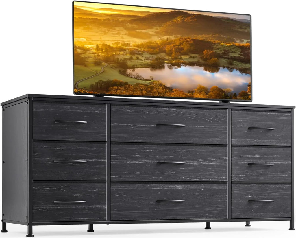 Black 9 Drawer Wide Dresser TV Stand S947647