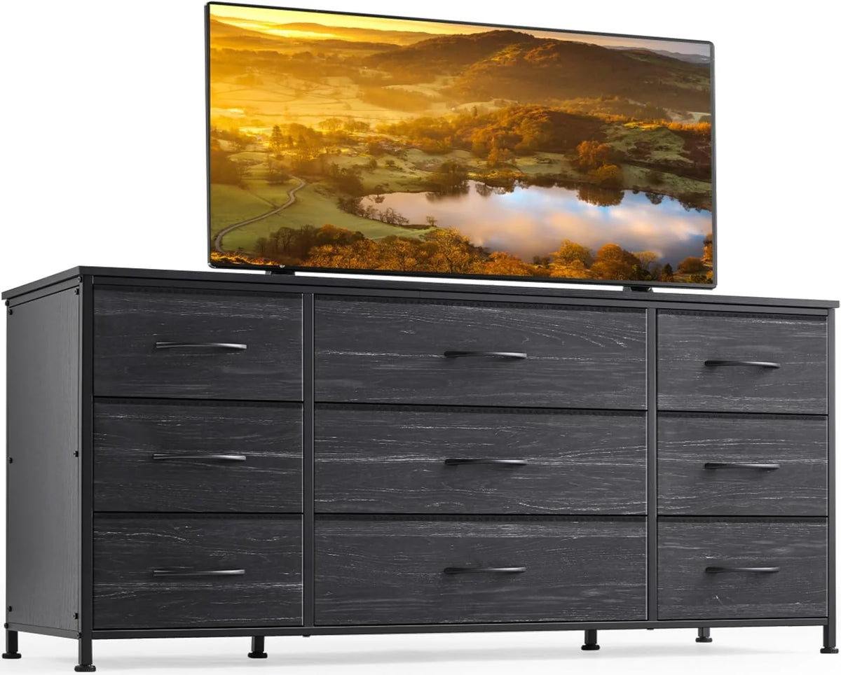 Black 9 Drawer Wide Dresser TV Stand S947647