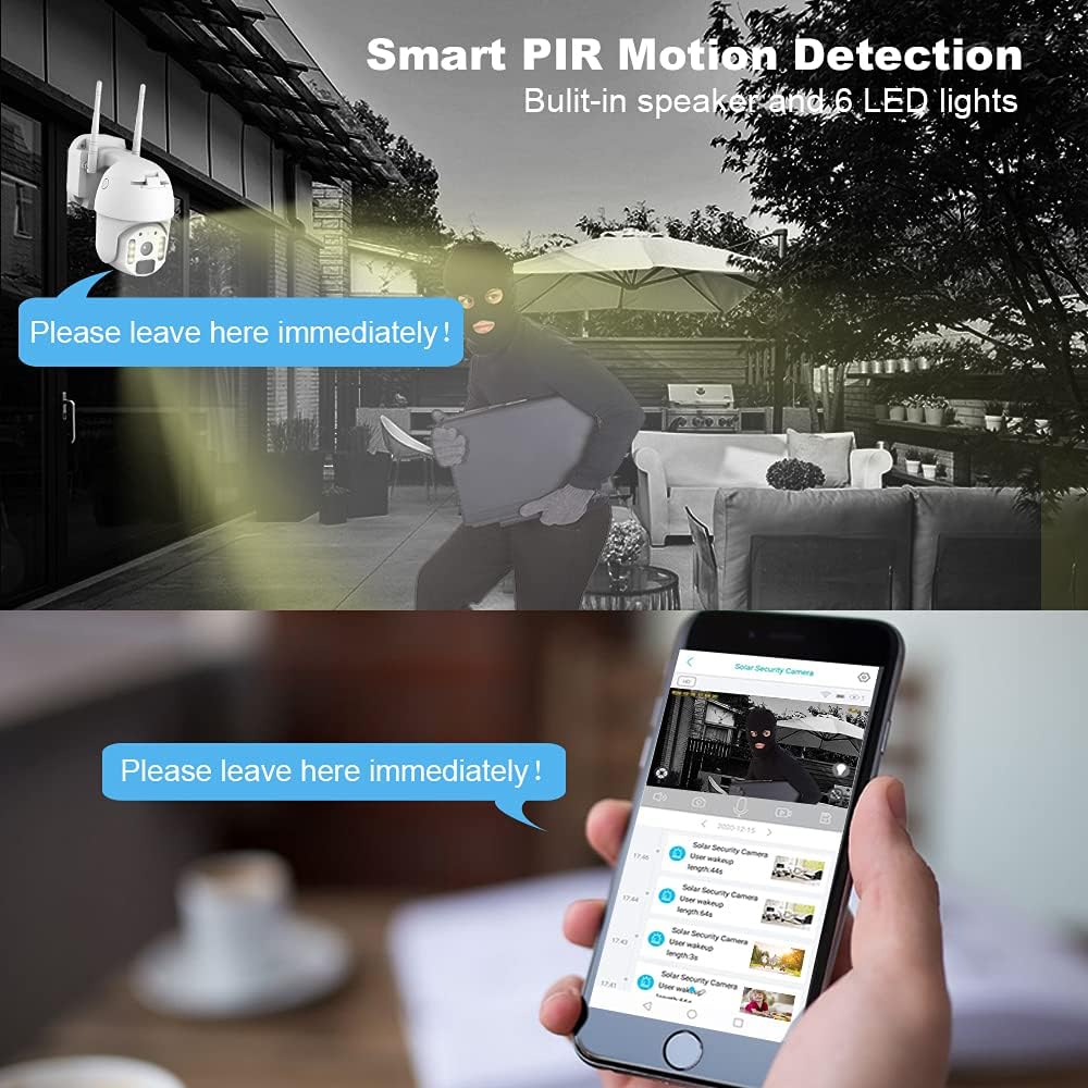 Wireless Solar Rechargeable PTZ Security Camera with Color Night Vision I907583