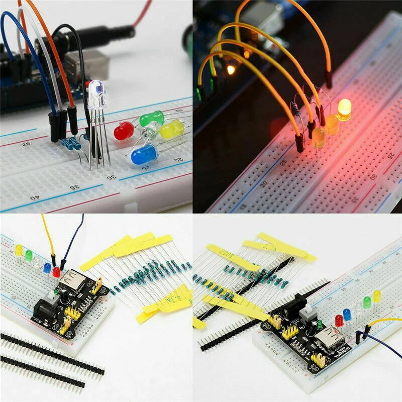 Basic Component Starter Kit with Breadboard Power Supply Jumper Wires Resistors Capacitors LED S836