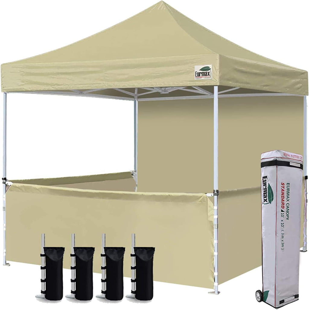 10'x10' Ez Pop-up Canopy Tent with 1 Full Sidewall & 3 Half Walls and Roller Bag, with 4 SandBags + 3 Cross-Bar (Grey) L269