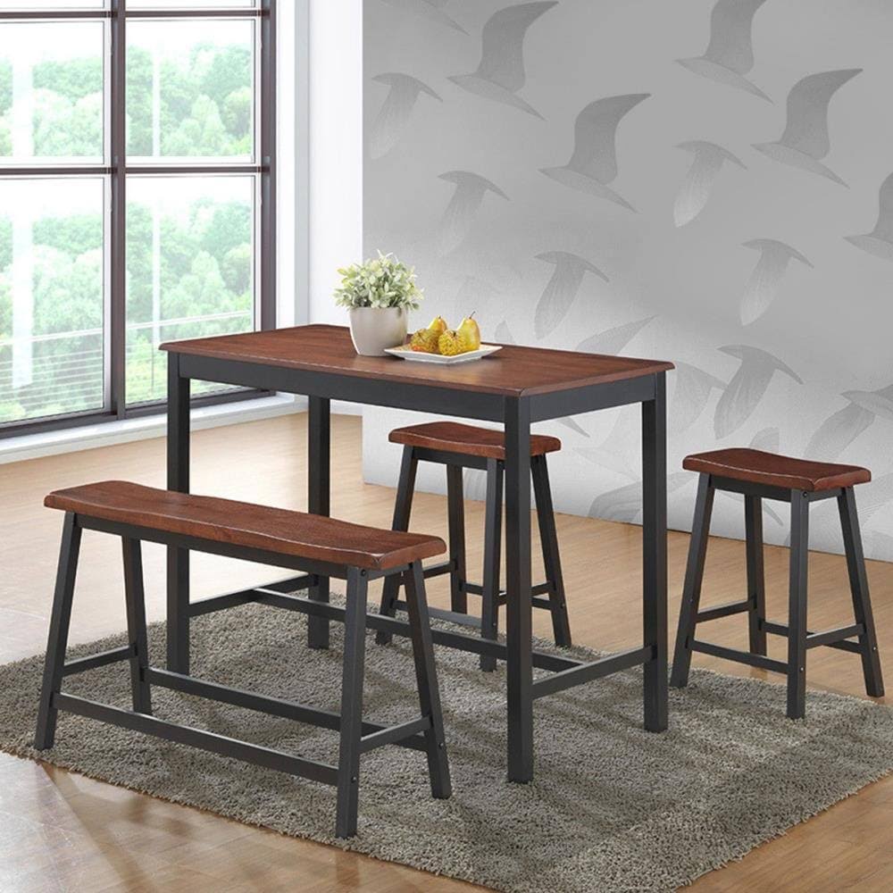 4 Pcs Solid Wood Counter Height Dining Table Set Brown I4394