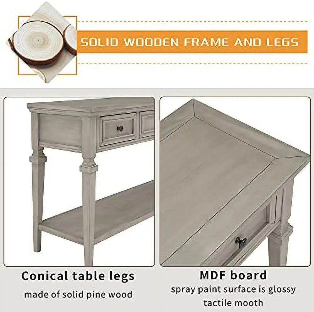 Small Entryway Console Table with 3 Drawers Pine Wood Frame Z198