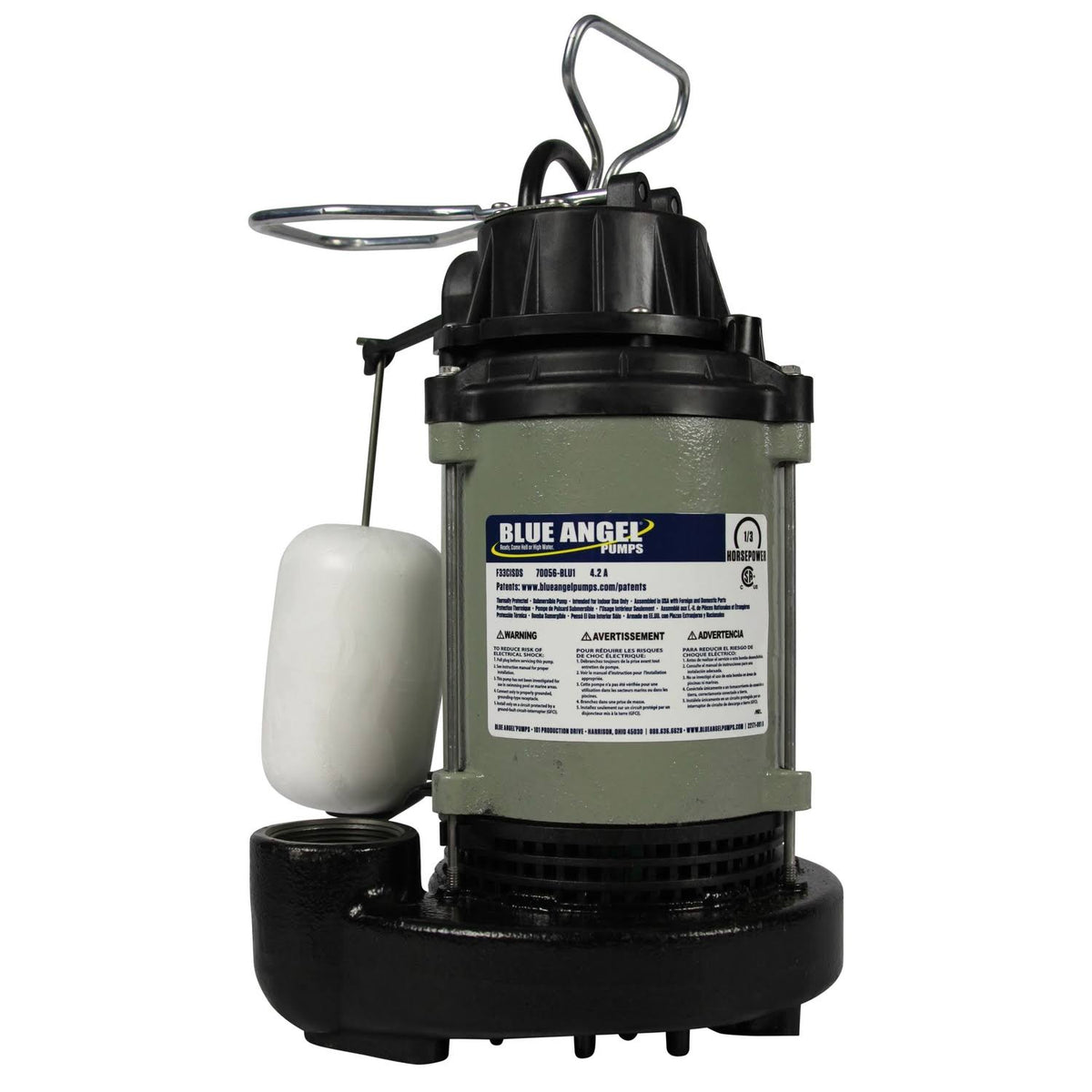 1/3 HP 4,620 GPH Cast Iron Submersible Sump Pump Y6282