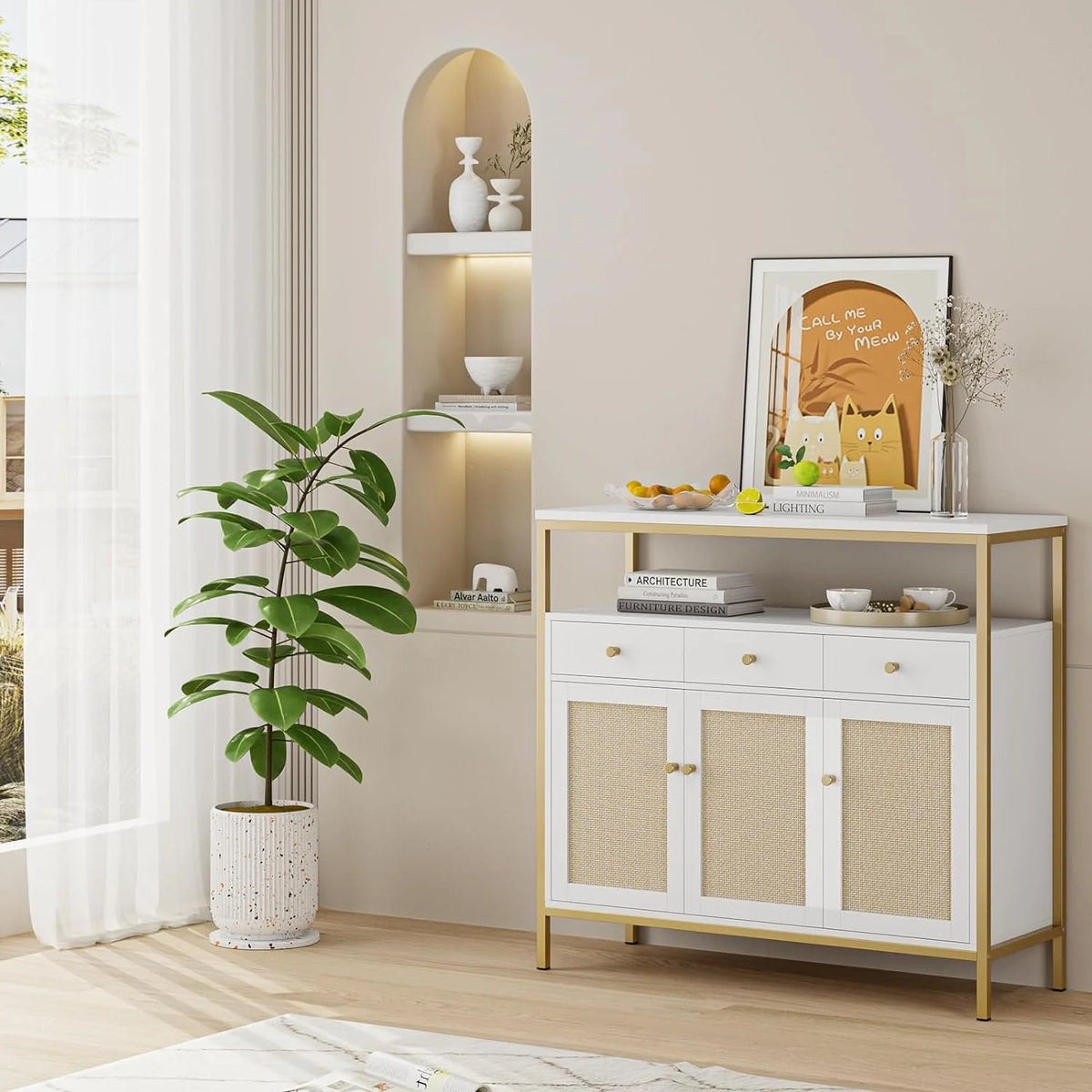 White Dresser with Drawers and Doors X5799