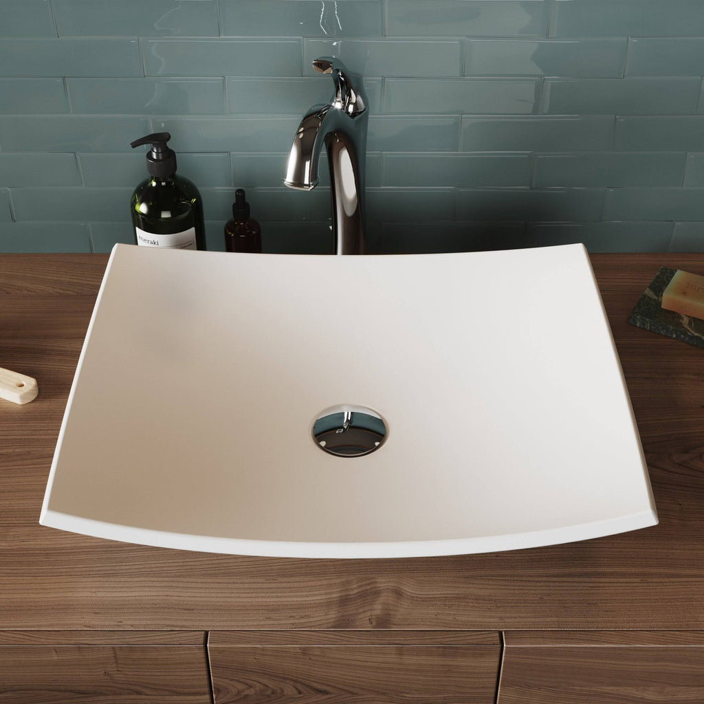 White Matte Solid Surface Rectangular Bathroom Vessel Sink and Faucet Combo Set with Pop-Up Drain Q313