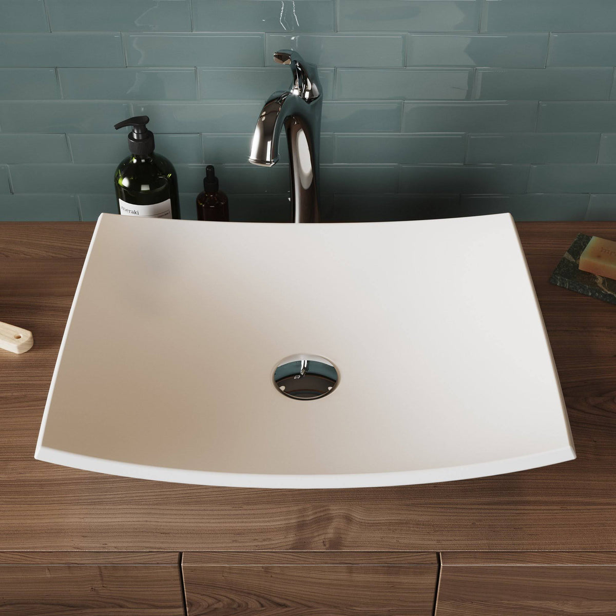 White Matte Solid Surface Rectangular Bathroom Vessel Sink and Faucet Combo Set with Pop-Up Drain Q313