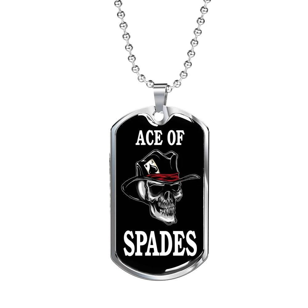 Skull Dog Tag Stainless Steel or 18k Gold 24" Chain I4689