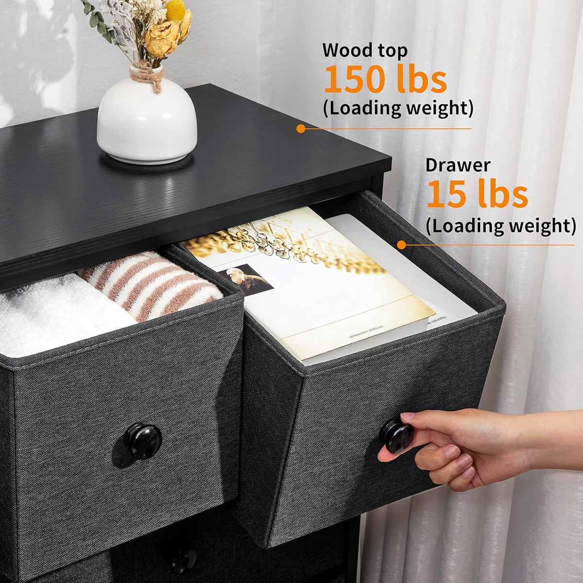 Black Gray 8 Drawer Steel Frame Wooden Top Dresser Y539600