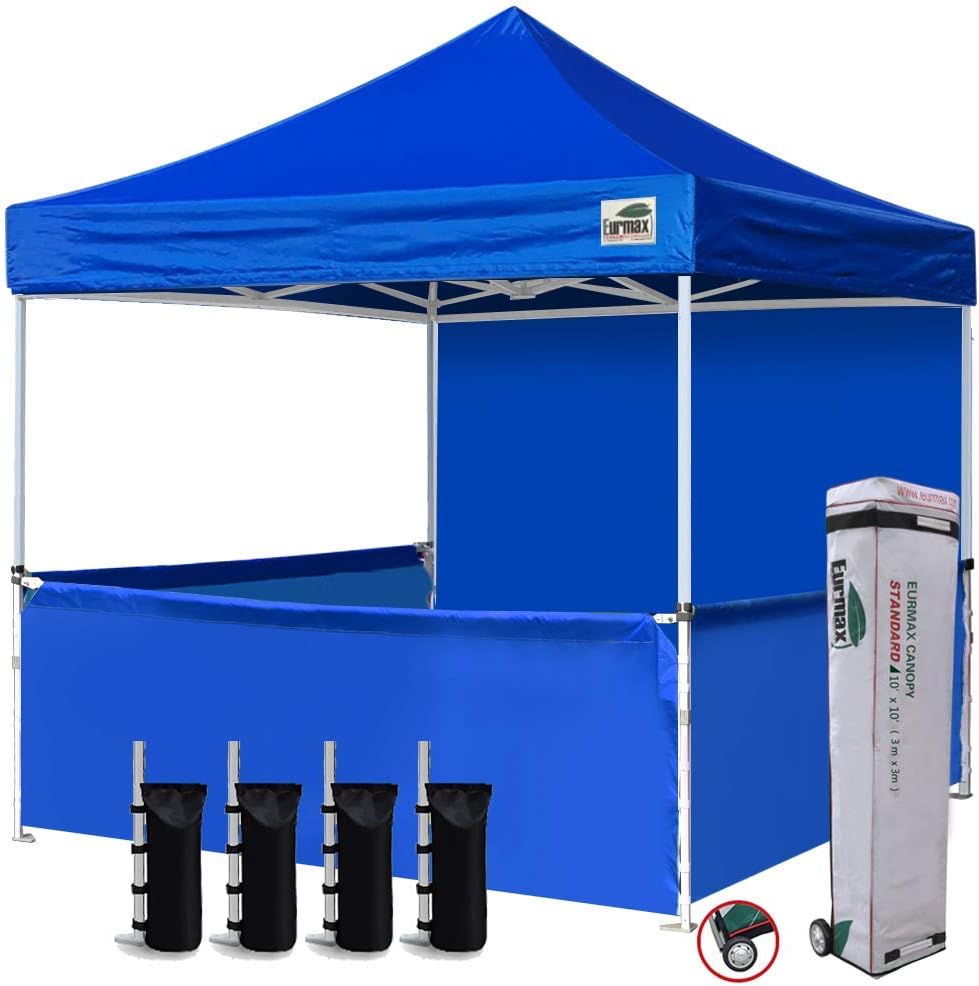 10'x10' Ez Pop-up Canopy Tent with 1 Full Sidewall & 3 Half Walls and Roller Bag, with 4 SandBags + 3 Cross-Bar (Grey) L269