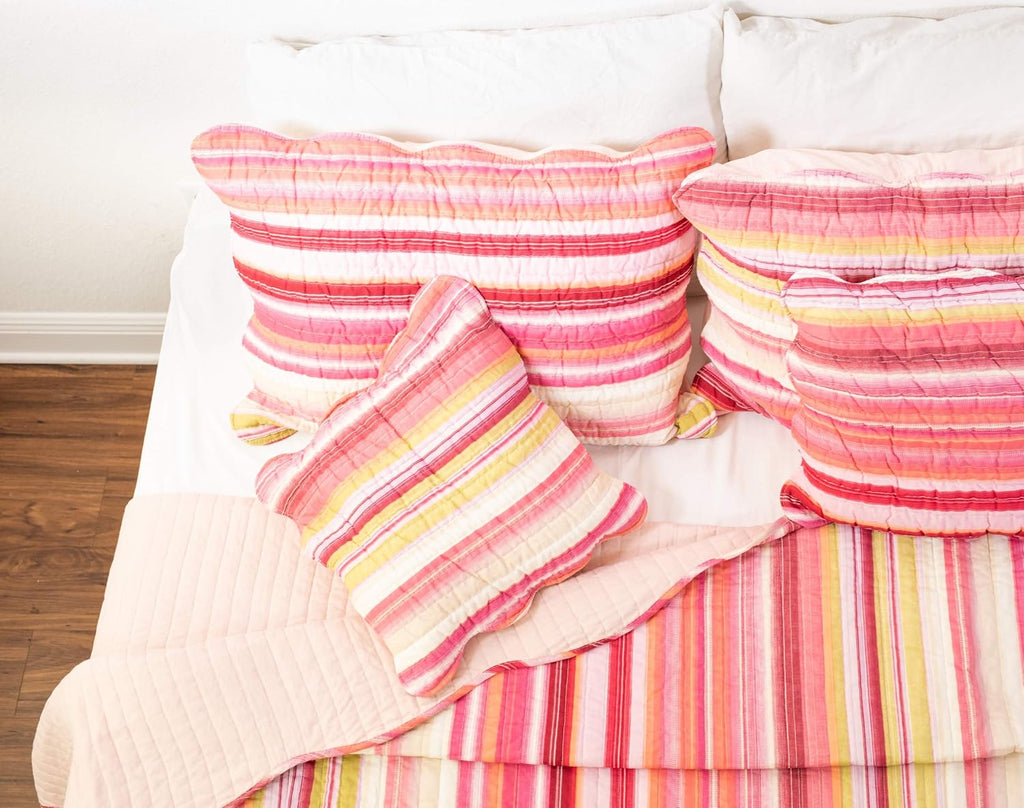 Colorful Striped Reversible Quilt Set 5-Pieces Cal King I35437