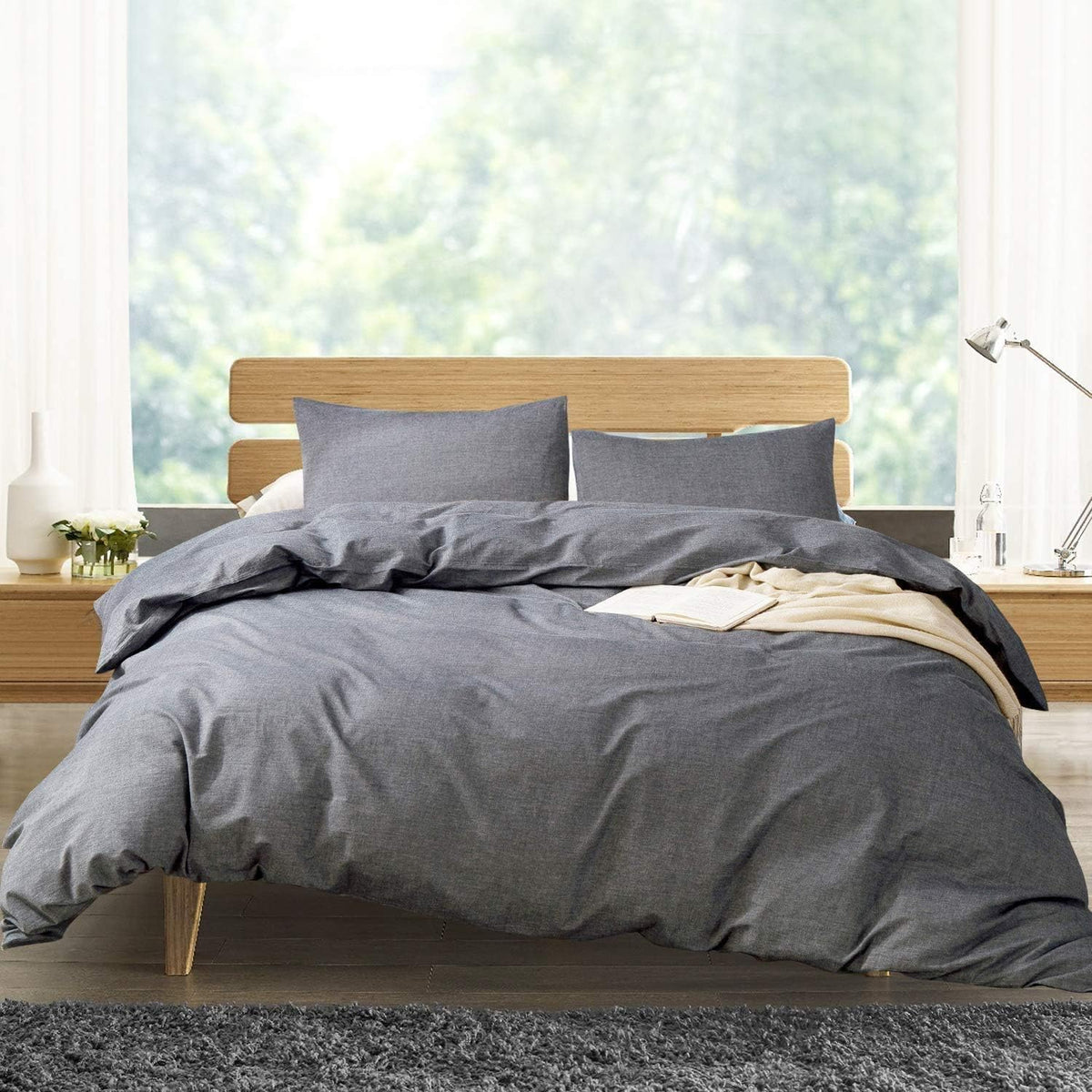 White Washed Cotton Queen Duvet Cover Set, 3-Piece L540575