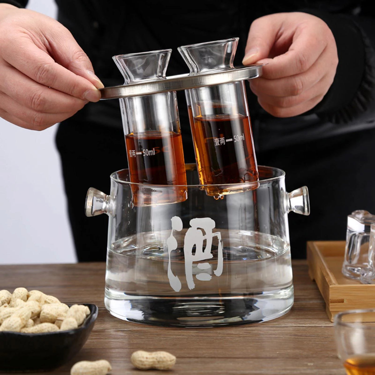 Glass Sake Decanter Bottle 16cmx14.5cmx11.6cm P9276
