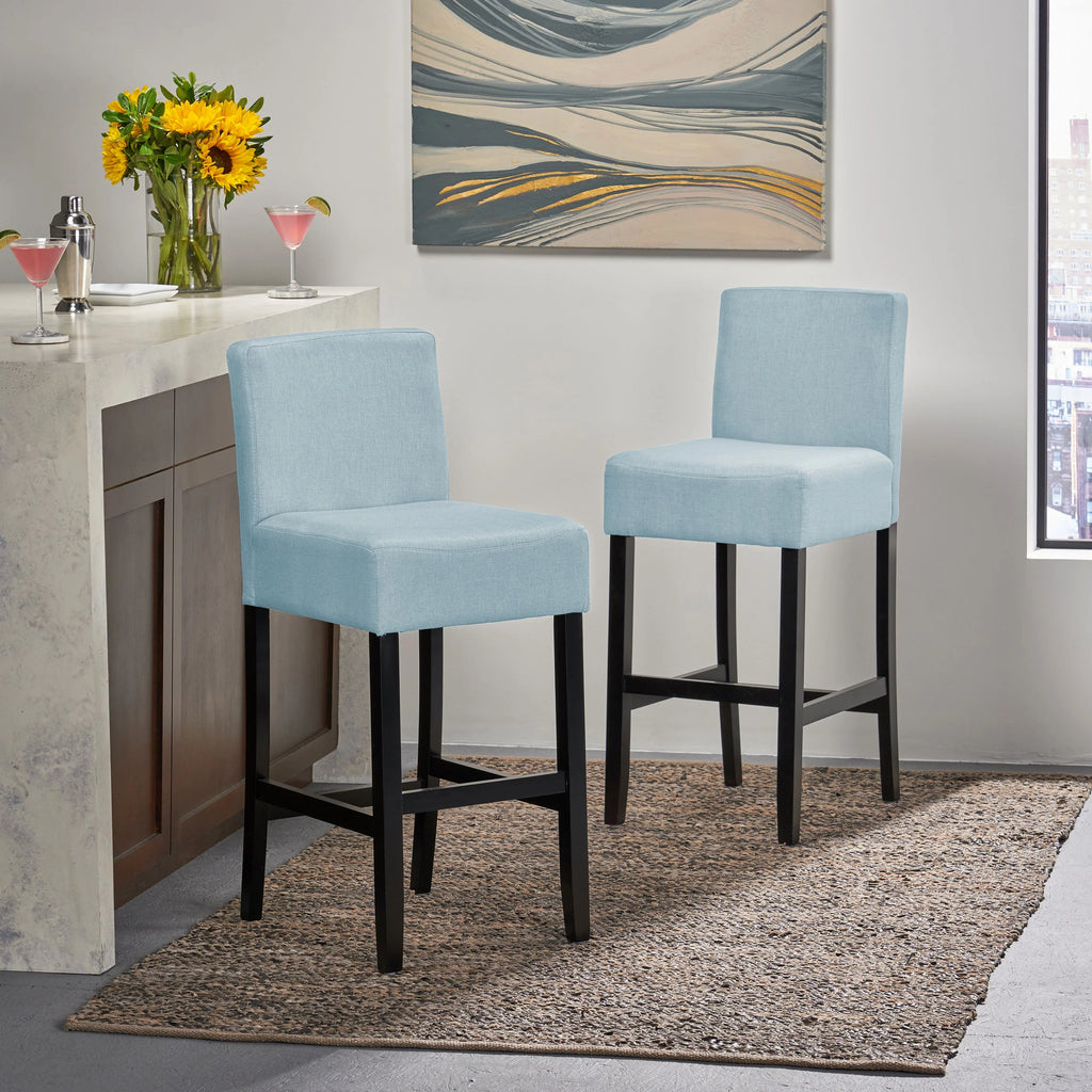 Light Blue Fabric Barstool Set of 2 N570