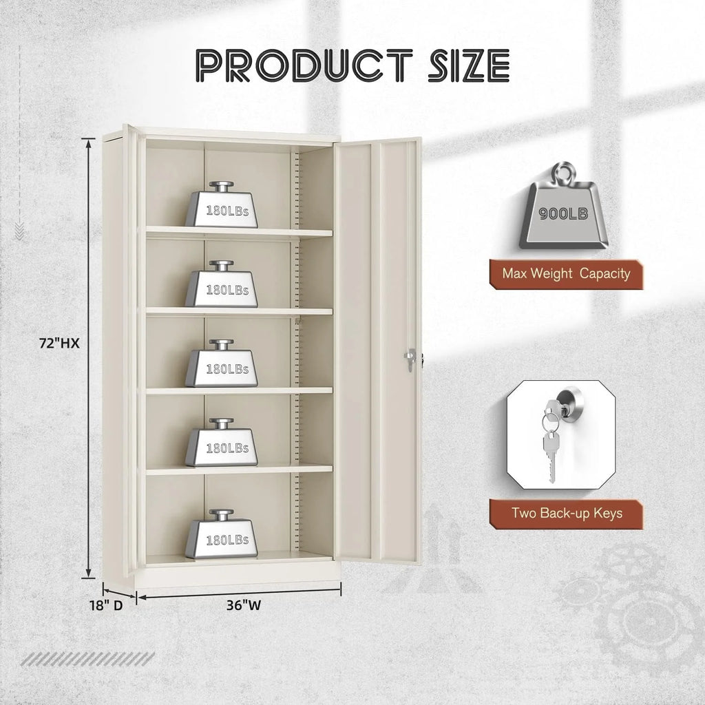 Black Metal Storage Garage Cabinet with Locking Doors and Adjustable Shelves L489962