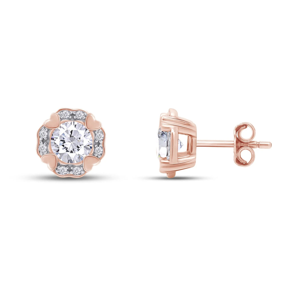 Moissanite Stud Earring 1 Carat 5MM D Color VVS1 Prong Setting 18K Rose Gold Over Sterling Silver N288