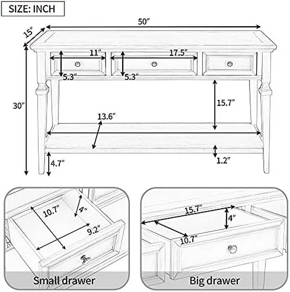 Small Entryway Console Table with 3 Drawers Pine Wood Frame Z198