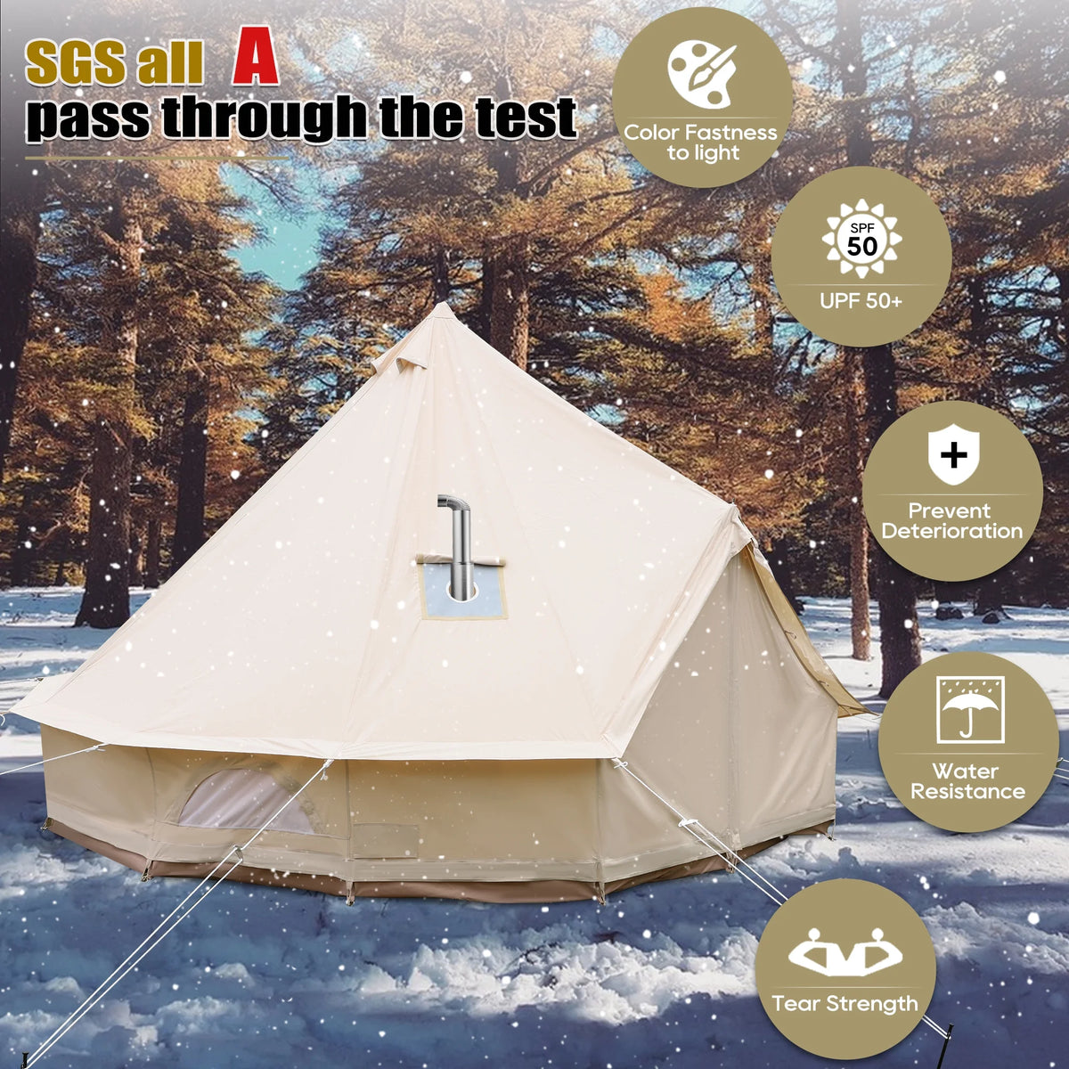 Cotton Canvas Bell Tent with Stove Jack, 4 Season, 5M, Green B8187