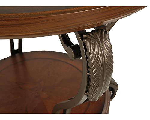 Dark Brown Oval Coffee Table with Glass Top and Shelf H26522