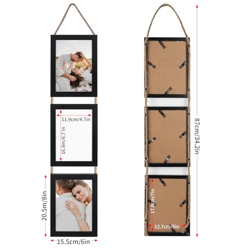 2 Pack Black 3 Openings Vertical Hanging Photo Frame Set for 5x7 inch Pictures S6256