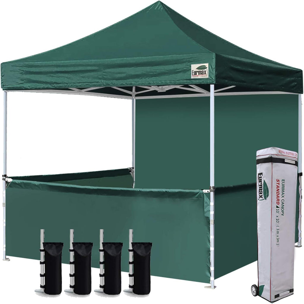 10'x10' Ez Pop-up Canopy Tent with 1 Full Sidewall & 3 Half Walls and Roller Bag, with 4 SandBags + 3 Cross-Bar (Grey) L269