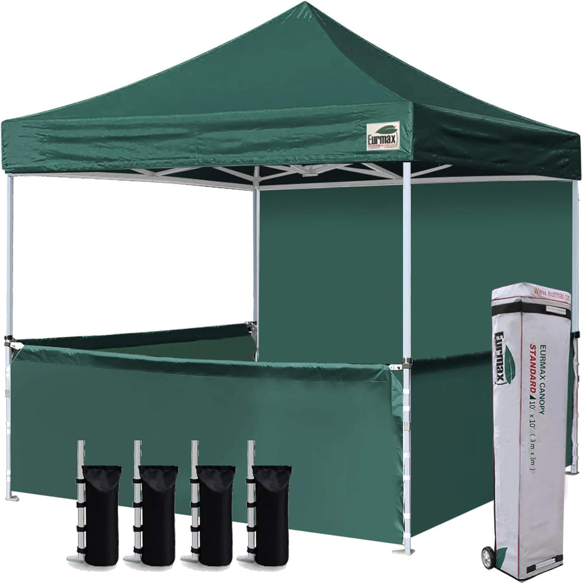 10'x10' Ez Pop-up Canopy Tent with 1 Full Sidewall & 3 Half Walls and Roller Bag, with 4 SandBags + 3 Cross-Bar (Grey) L269