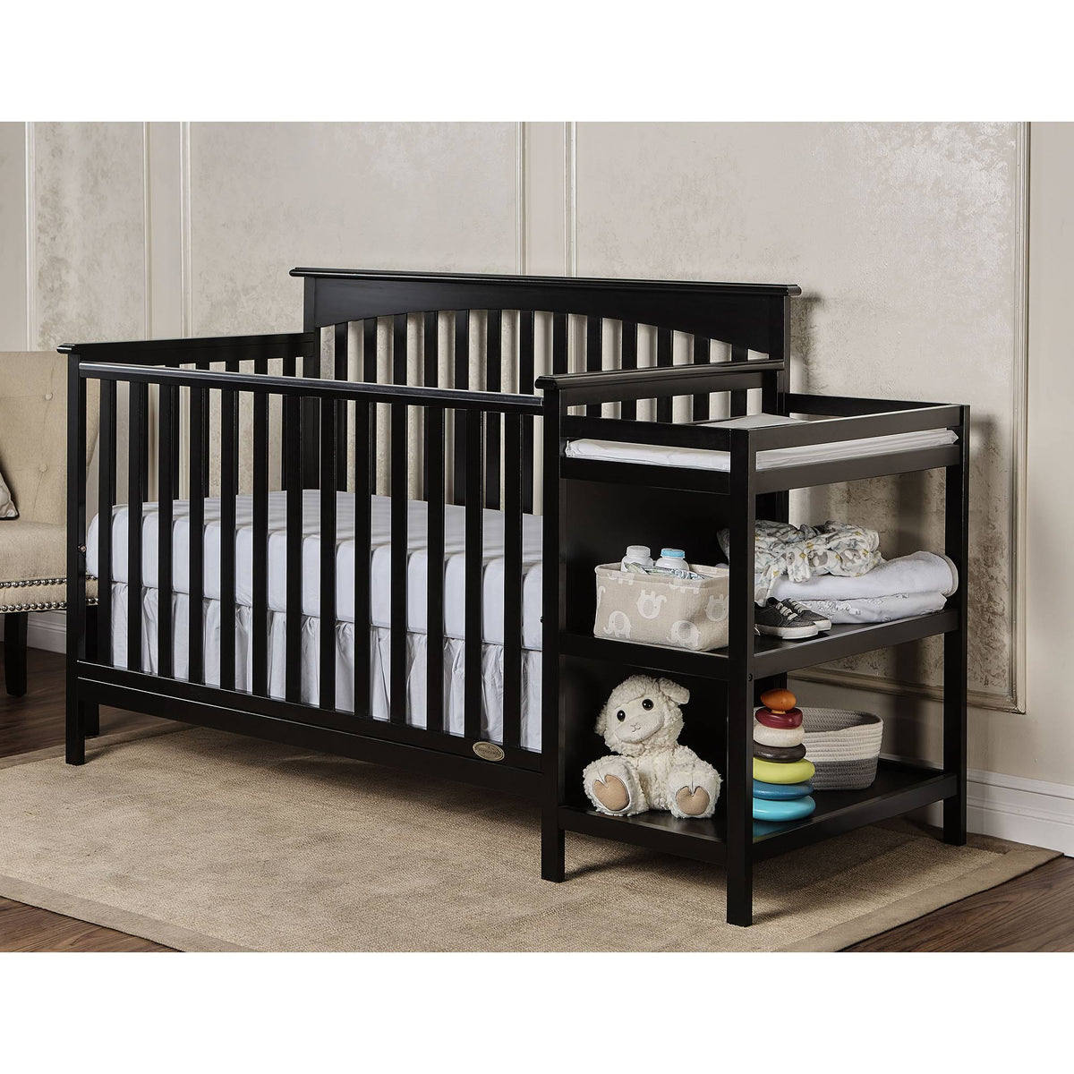 Black Convertible Crib with Changer H762