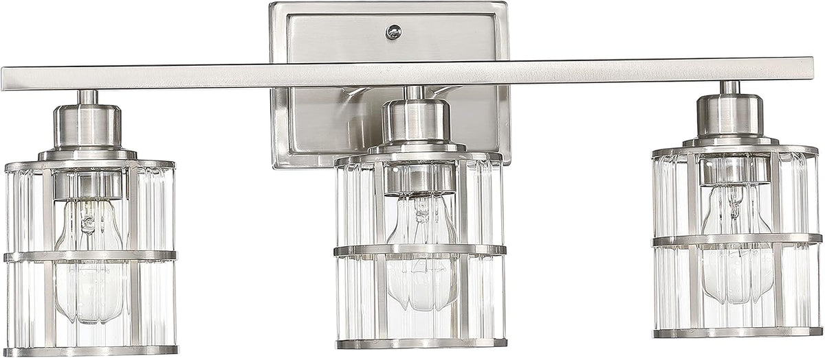 Brushed Nickel 3 Light Wall Sconce with Clear Glass Cage Shade Z623