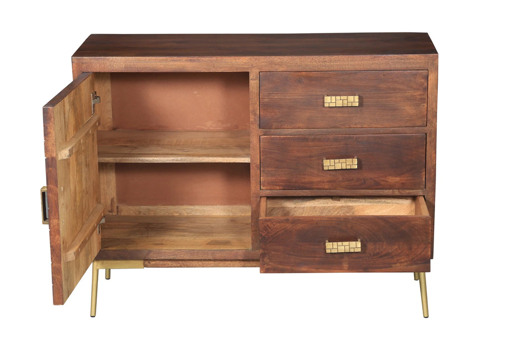 Recycled Mango Wood Cabinet with 1 Door, 3 Drawers A872694